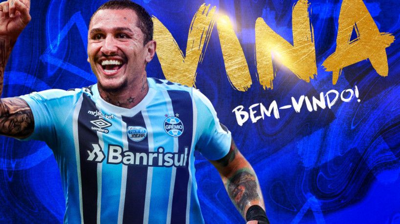 Imagem utilizada para anunciar o meia Vina no Grêmio 