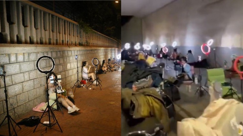 Streamers realizam suas lives em calçadas e debaixo de pontes próximos a bairros nobres da China para arrecadarem maiores doações