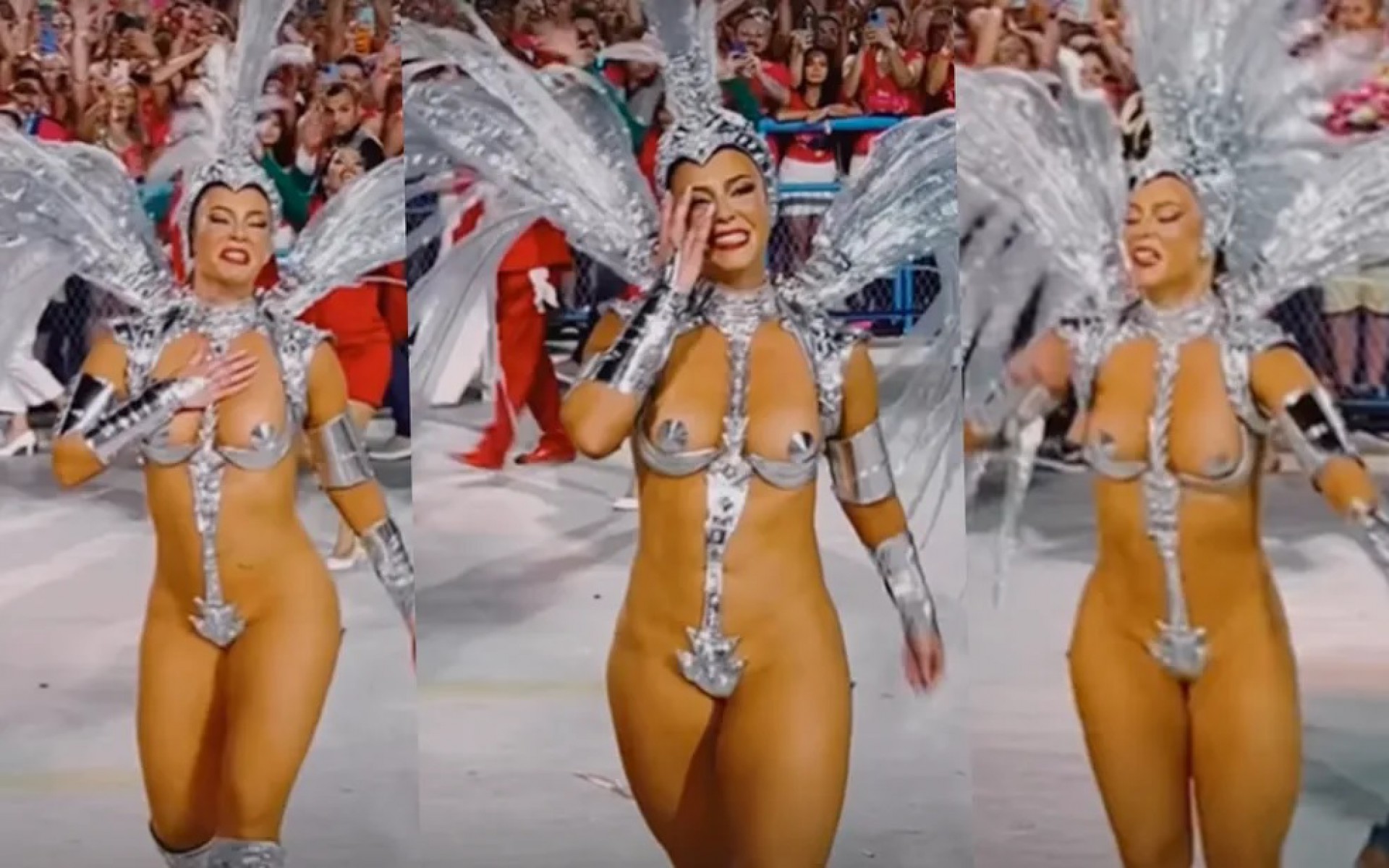 Paolla Oliveira tem problema antes de entrar na Marquês de Sapucaí, mas sai ovacionada