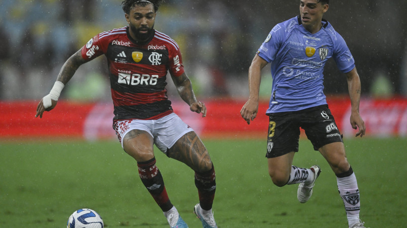 Atacante Gabigol no jogo Flamengo x Independiente Del Valle, no Maracanã, pela Recopa Sul-Americana 2023