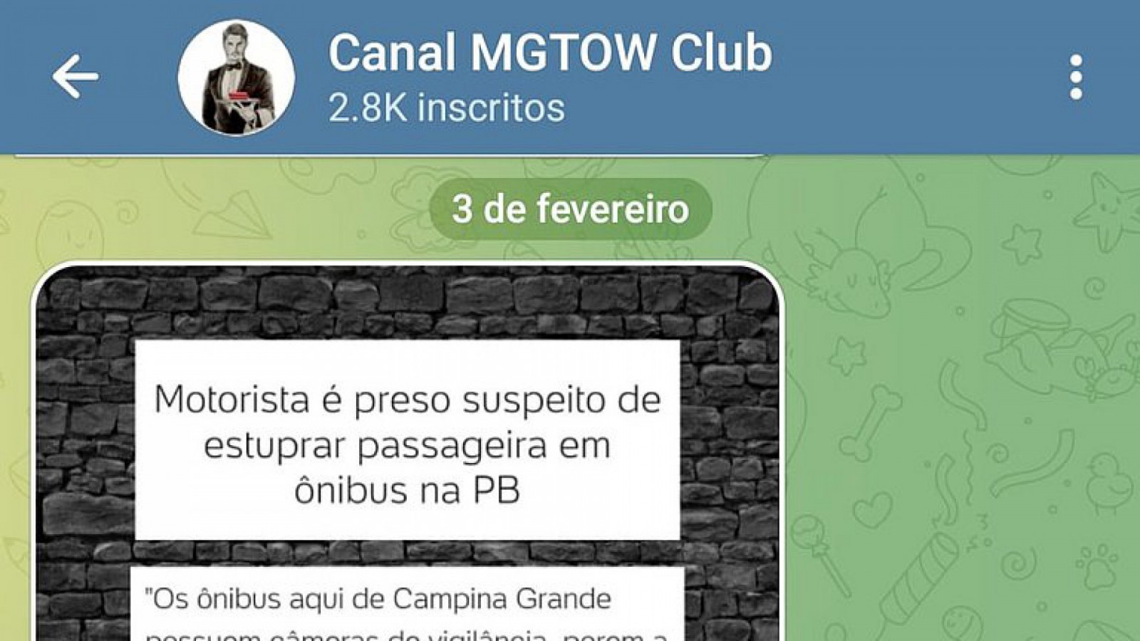 Mensagem compartilhada em grupos machistas