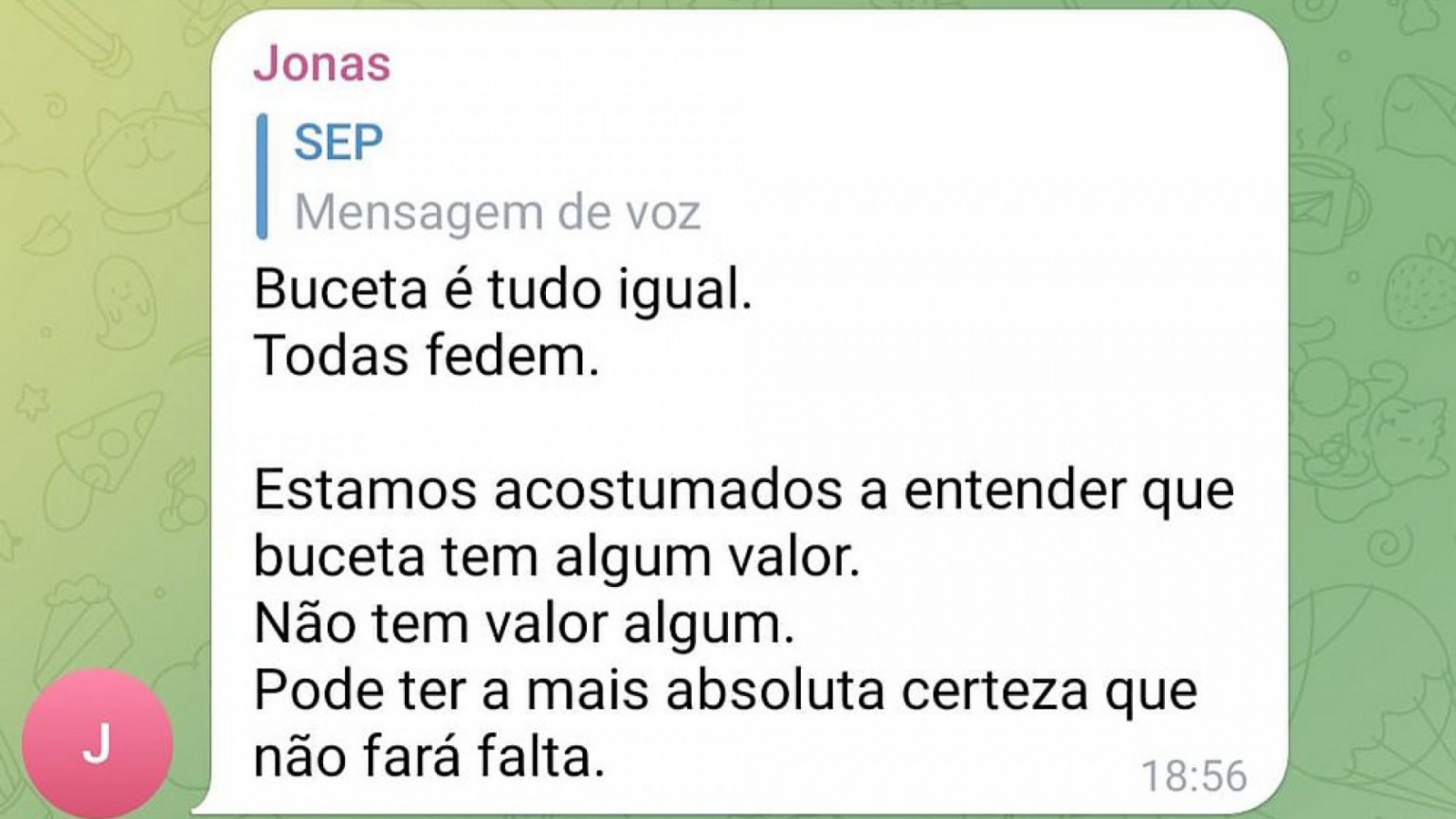 Mensagem em grupos machistas