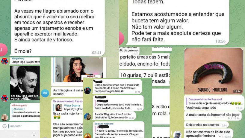 Mensagens compartilhadas em grupos de machistas