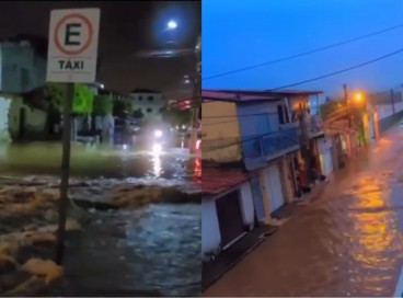 Fortes chuvas ocasionaram o rompimento de uma barragem do município de Farias Brito e a água invadiu casas e comércios da cidade 