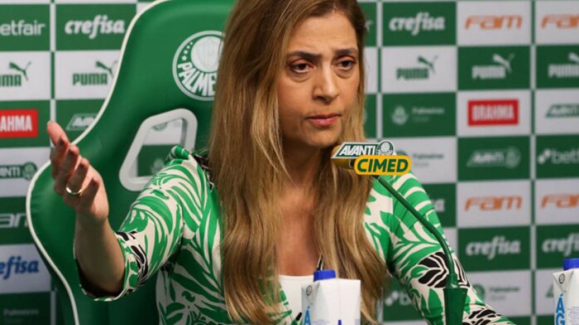 Leila Pereira, presidente do Palmeiras, durante entrevista coletiva