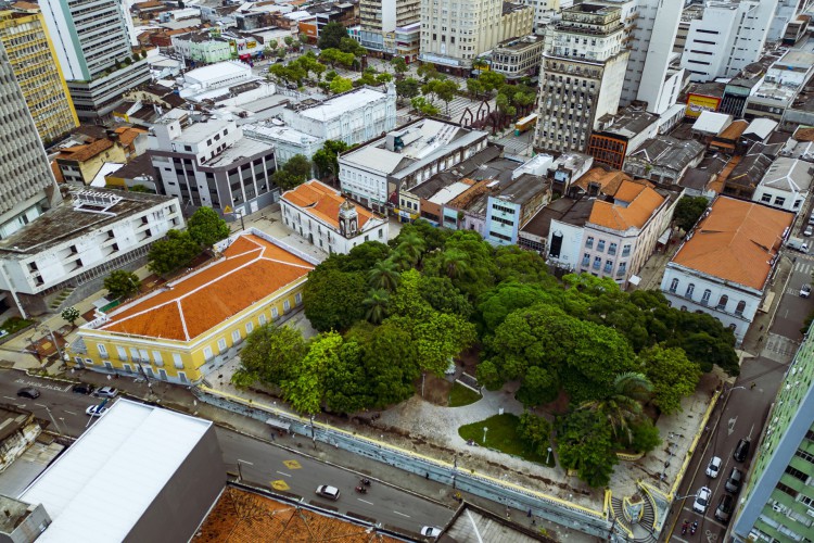 Centro é um dos locais de Fortaleza que serão monitorados. Na foto, vista aérea da Praça General Tibúrcio, a Praça dos Leões, antigo centro decisório do Ceará