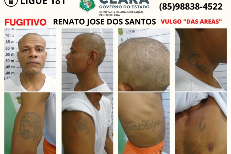 Renato José dos Santos, conhecido como "Das Areas", fugitivo da UPPOO II
