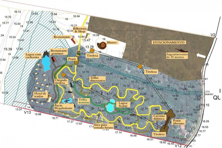 Mapa previsto para o parque temático de dinossauros