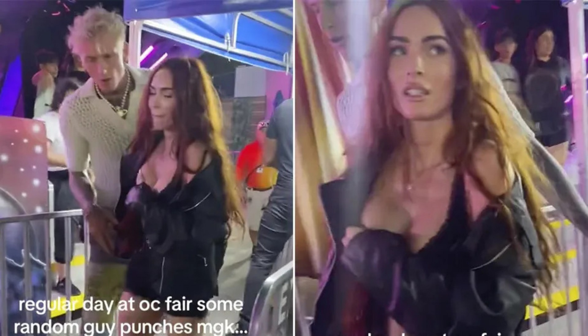 Um homem desconhecido tentou agredir Machine Gun Kelly durante evento na Calif&oacute;rnia e Megan Fox foi atingida