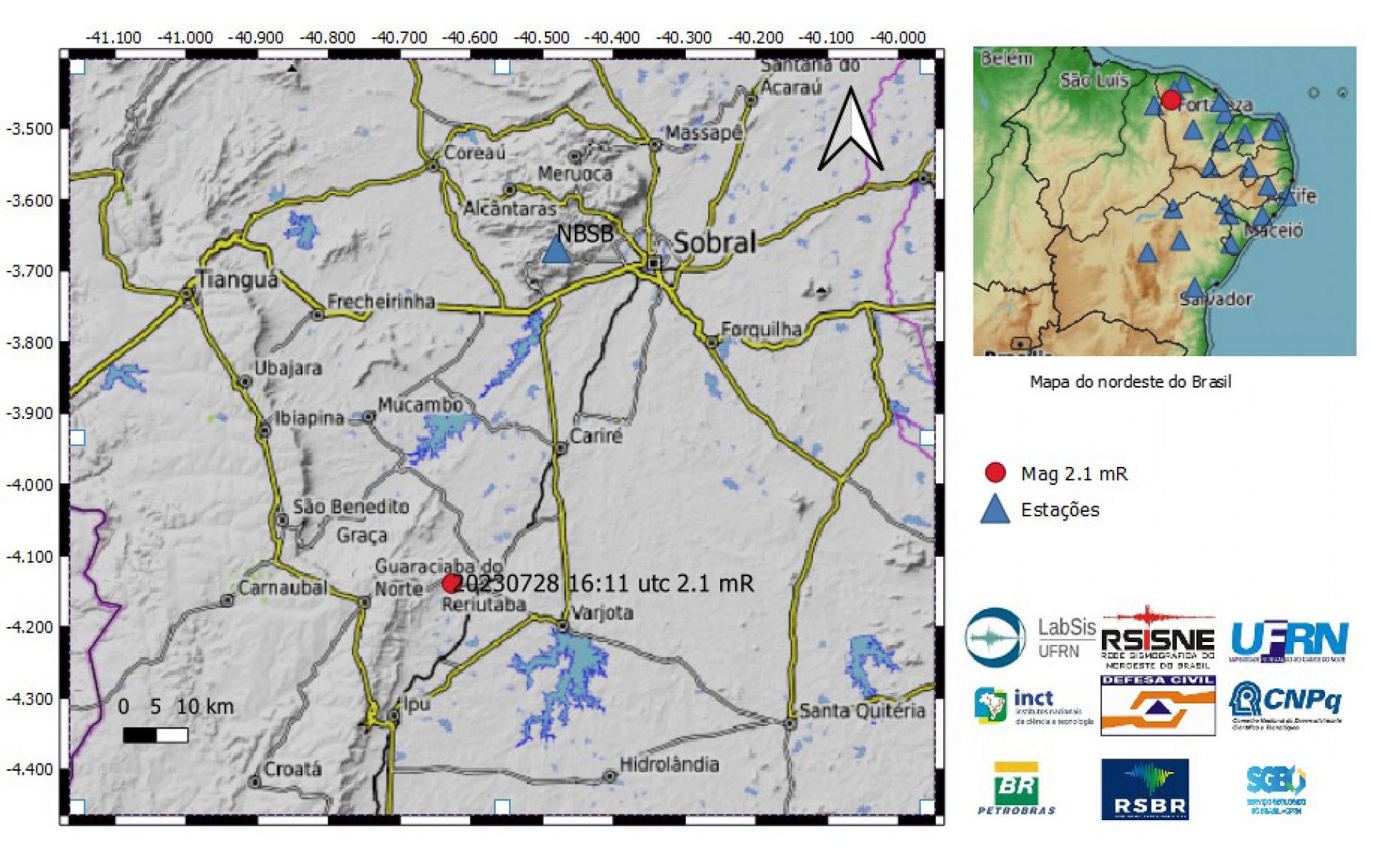 O abalo sísmico observado foi de 2.1 mR 