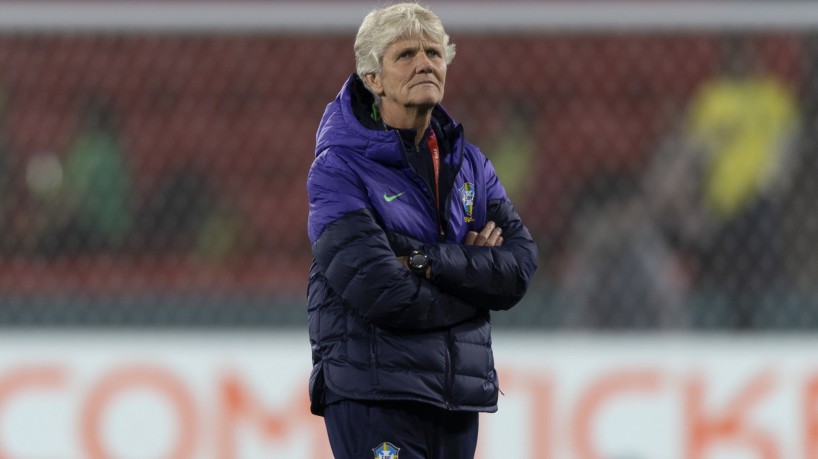 Técnica Pia Sundhage no jogo Brasil x Panamá pela Copa do Mundo Feminina 2023