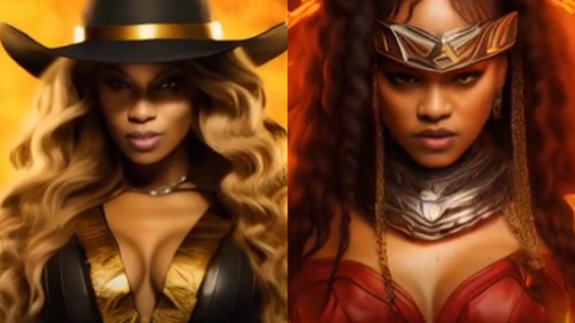 Cantoras Beyoncé e Rihanna em simulação com inteligência artificial de Mortal Kombat com figuras públicas reais