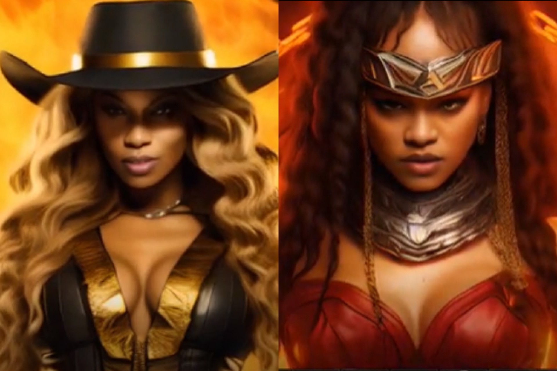 Cantoras Beyoncé e Rihanna em simulação com inteligência artificial de Mortal Kombat com figuras públicas reais