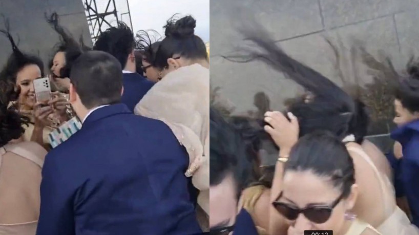 O casal foi surpreendido com um vendaval que atingiu o Rio de Janeiro no último final de semana