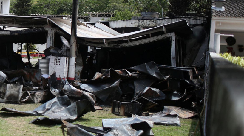 Centro de treinamento presidente George Helal, conhecido com Ninho do Urubu, é utilizado pela equipe de futebol do Flamengo. Foto da área destruída no centro de treinamento do Flamengo após incêndio.
