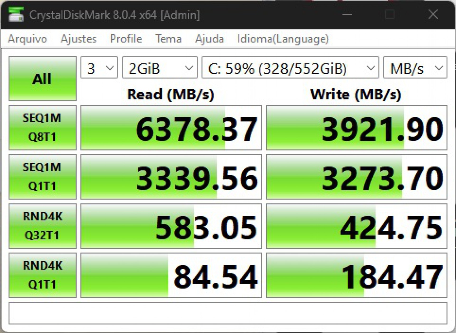 Performance do Samsung Galaxy Book3 Ultra no CrystalDiskMark