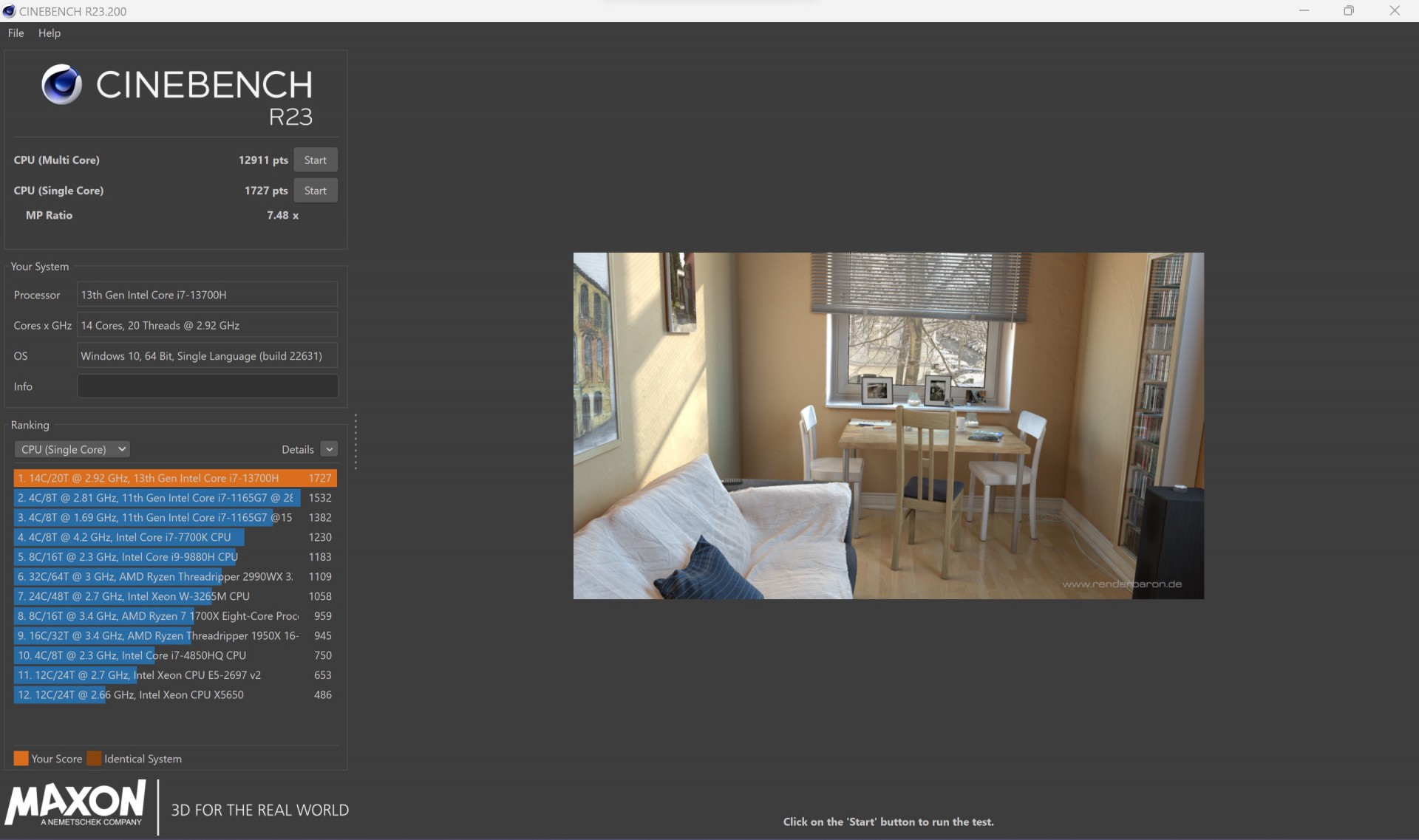 Performance do Samsung Galaxy Book3 Ultra no Cinebench