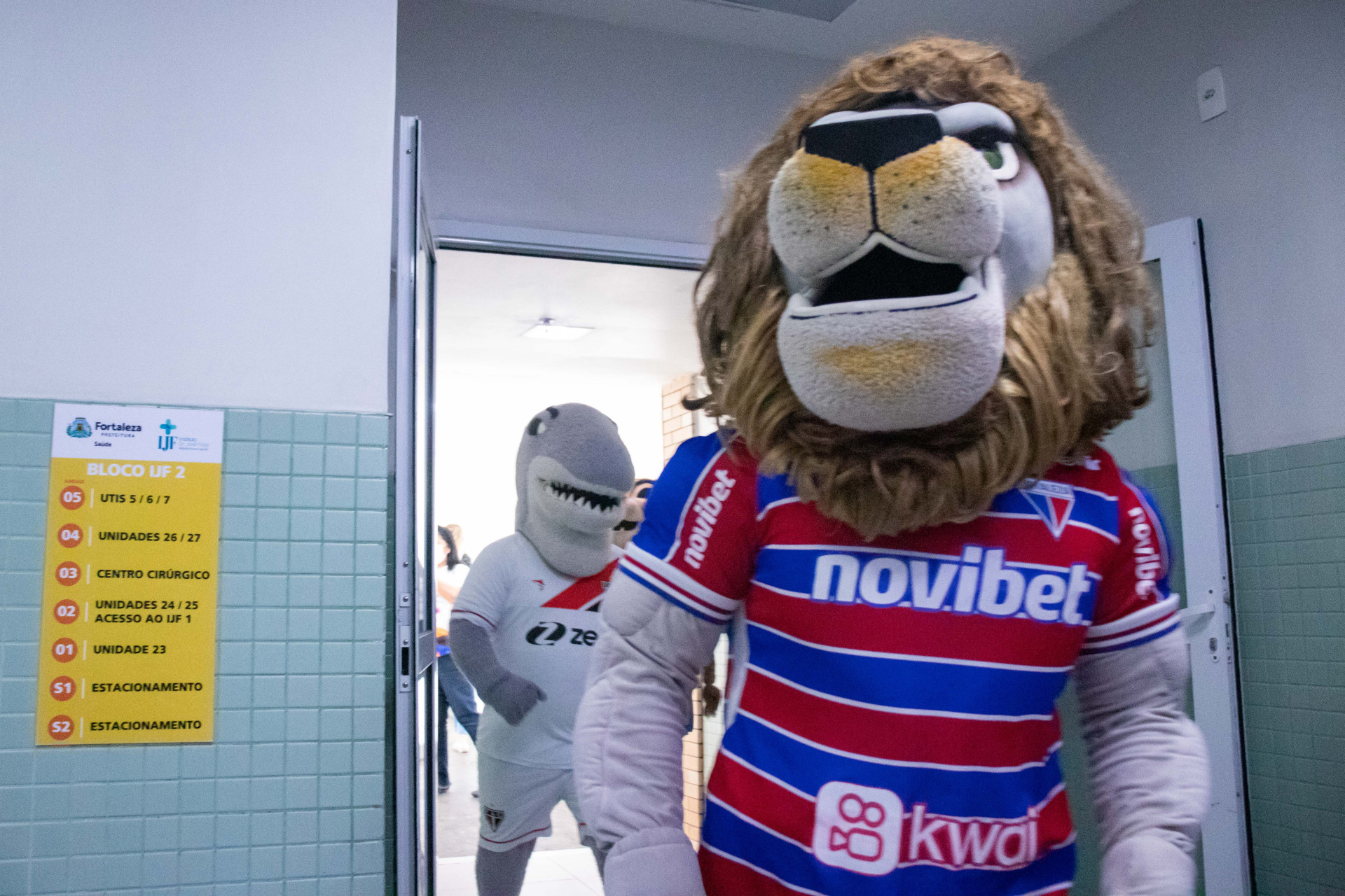 FORTALEZA, CEARÁ, BRASIL, 11-10-2023: Mascotes de times de futebol fazem a Semana da Criança no Hospital IJF. (Foto: Samuel Setubal/ O Povo)