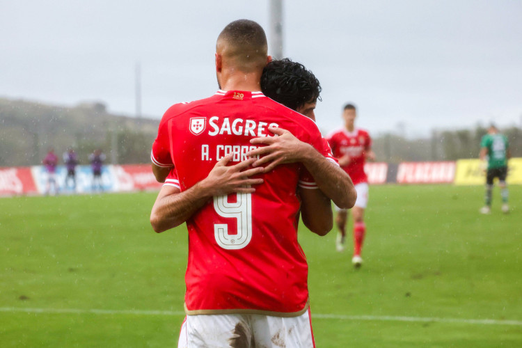 Arthur Cabral recebe o cumprimento do companheiro após marcar pela primeira vez pelo Benfica