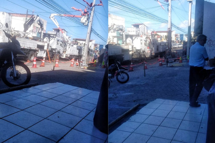Enel Ceará realiza reparo em poste na Avenida Francisco Sá. Moradores e trabalhadores ficam sem energia.