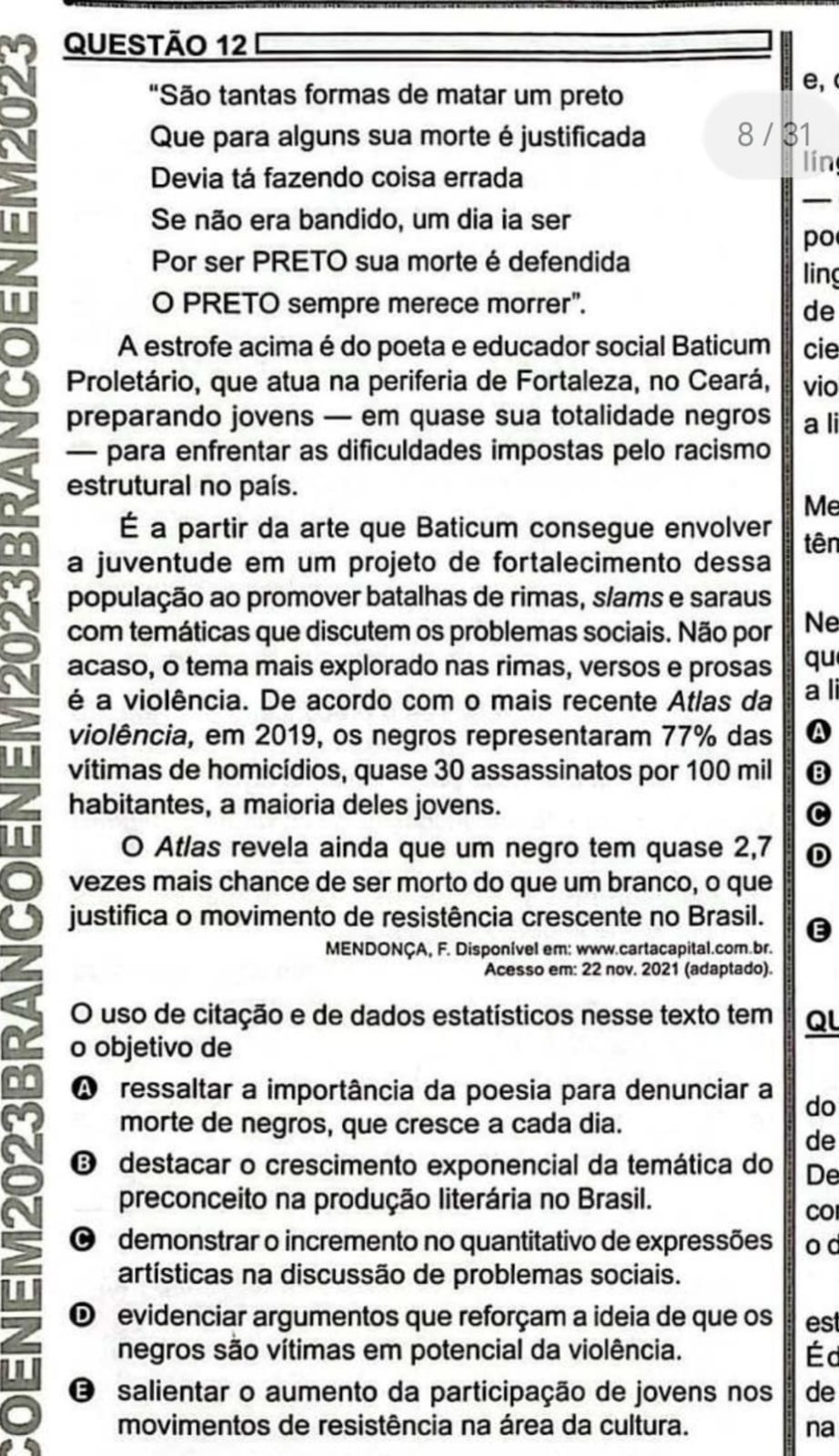 O artista cearense Baticum Proletário foi tema de uma das questões de Linguagens Códigos do Enem 2023.