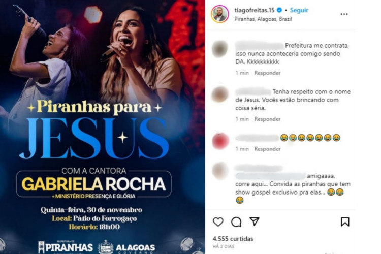 Nome do evento evangélico promovido pela Prefeitura de Piranhas reuniu comentários nas redes sociais
