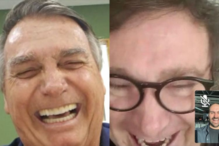 Jair Bolsonaro em videoconferência com Javier Milei