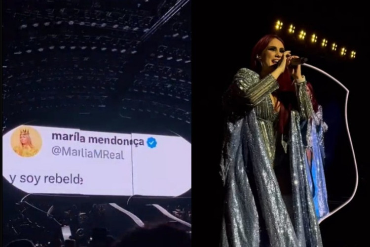 A cantora Dulce María, do RBD, homenageou Marília Mendonça no último show da banda no Brasil