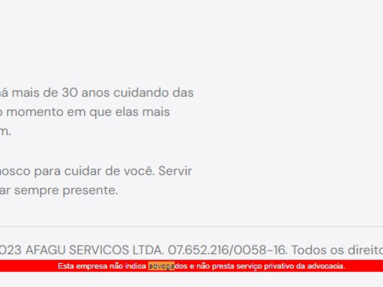 A Afagu atendeu determina&ccedil;&atilde;o e estampou o aviso na parte inferior do seu site.