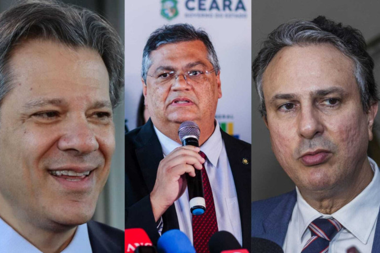 Os ministros Fernando Haddad, Flávio Dino e Camilo Santana