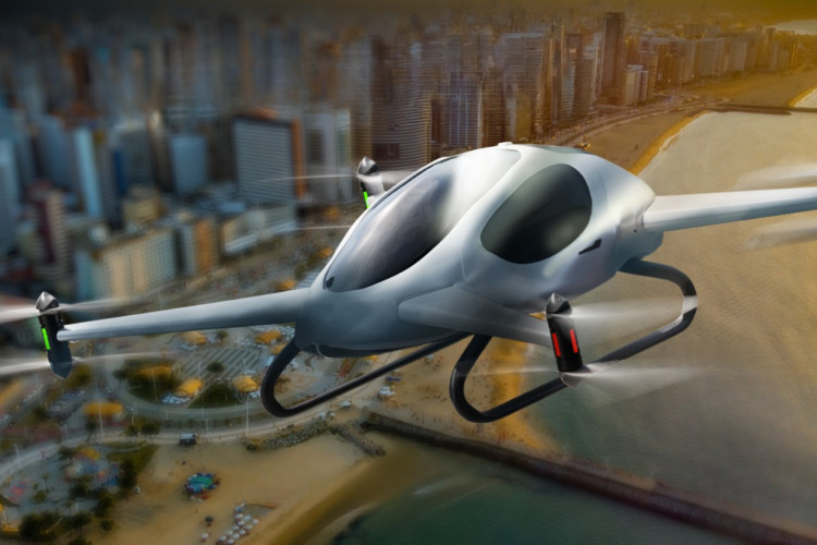 Simula&ccedil;&atilde;o do eVTOL Genesis X1, carro voador el&eacute;trico em desenvolvimento pela Vertical Connect, startup cearense de mobilidade a&eacute;rea, e o IFCE 