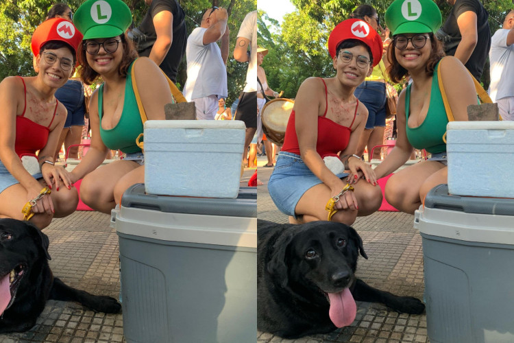 Irmãs vendem dindin alcoólico ao lado de cadela de estimação na Praça da Gentilândia em Fortaleza