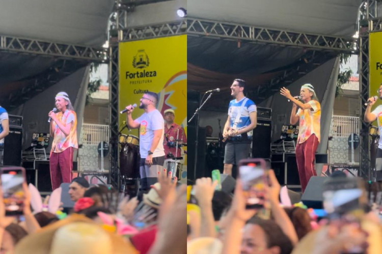 Ednardo fez participação especial no show do Luxo do Aldeia, no polo Benfica, nesta segunda-feira, 12