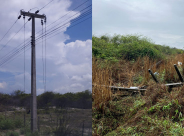 Postes de energia elétrica com estragos após furto de fios nas cidades de Beberibe e Fortim 