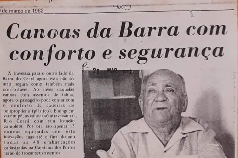 Ferreira da Barra era quem cuidava dos hidroaviões da Panair no Ceará. Matéria do O POVO de 20 de março de 1982(Foto: Arquivo Pessoal/Luiz Ferreira Lima)