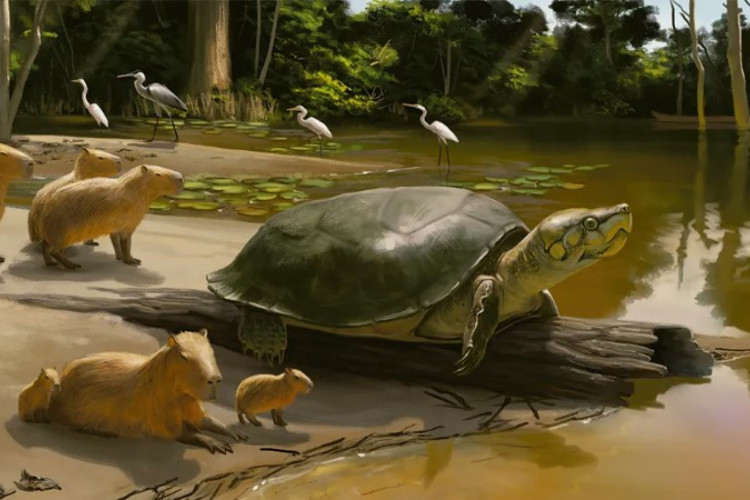 A nova espécie, a tartaruga gigante amazônica, foi descoberta a partir de fragmento de mandíbula fóssil encontrado em 2015 no rio Madeira