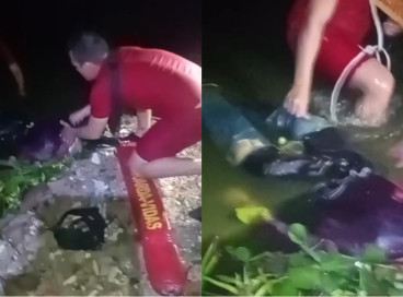 Boneco foi retirado da água pelos bombeiros. "Resgate" chamou a atenção nas redes sociais e dividiu a opinião dos usuários 