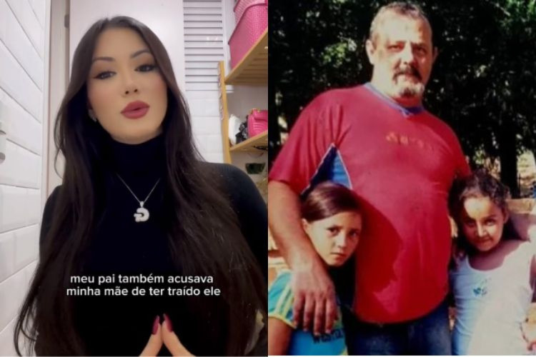 Na segunda foto estão, na ordem: Giovana, seu pai biológico e Ângela