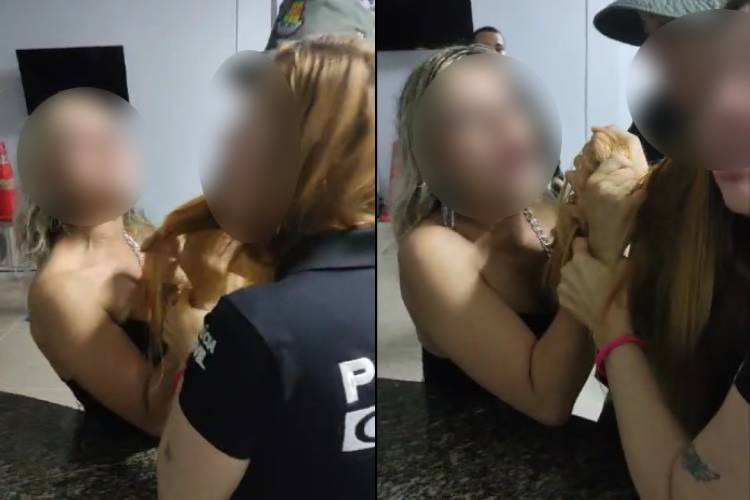 Em vídeo, a mulher é vista puxando o cabelo da inspetora da Polícia Civil