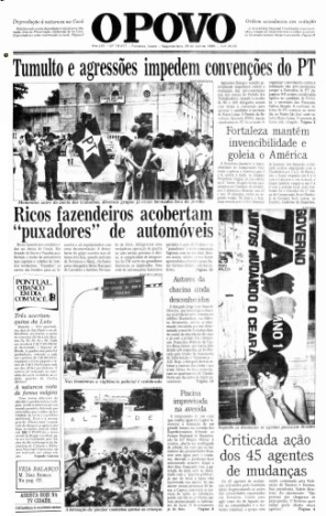 O POVO em 25 de abril de 1988 noticiou tumulto na votação no PT(Foto: Acervo O POVO)