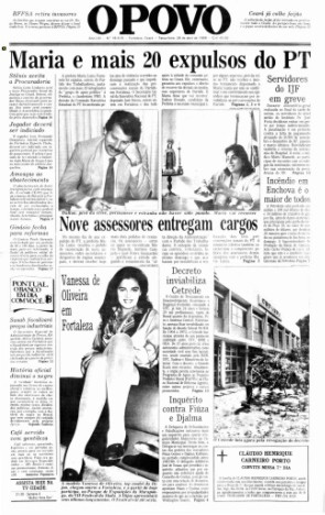 O POVO em 26 de abril de 1988, com a notiícia da expulsão de Maria Luiza(Foto: Acervo O POVO)