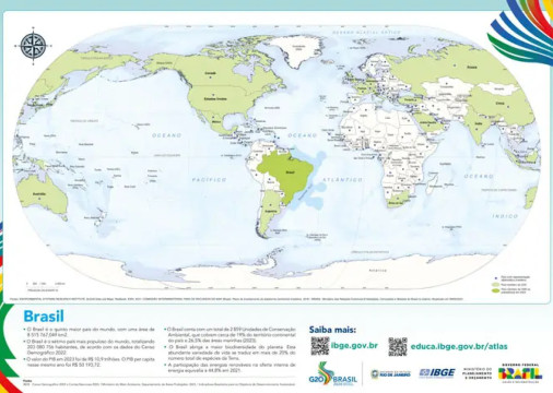 IBGE vai disponibilizar mapa-múndi com o Brasil no centro para vendas 