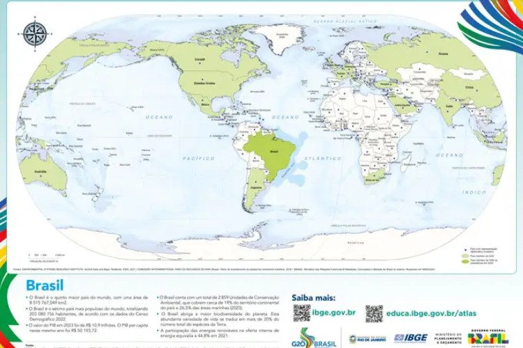 IBGE vai disponibilizar mapa-múndi com o Brasil no centro para vendas  