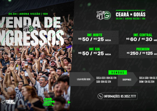 Com ingressos a partir de R$ 25, Ceará inicia venda para estreia na Série B 2024