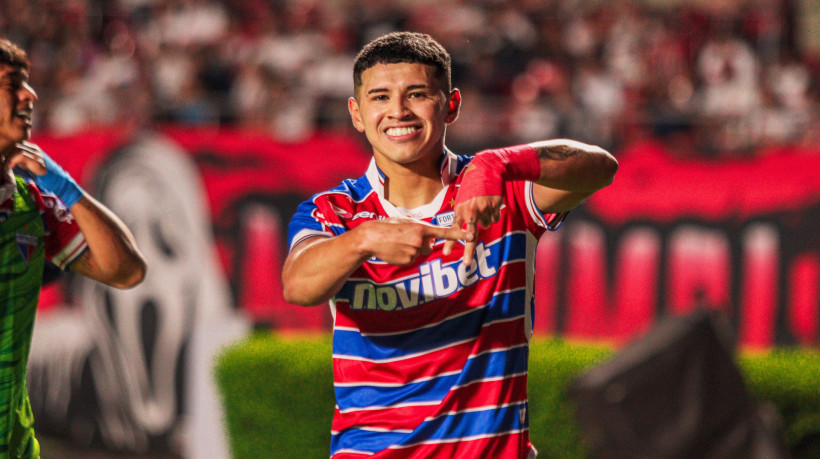 Atacante Machuca comemora gol no jogo São Paulo x Fortaleza, no Morumbis, pelo Campeonato Brasileiro Série A 2024