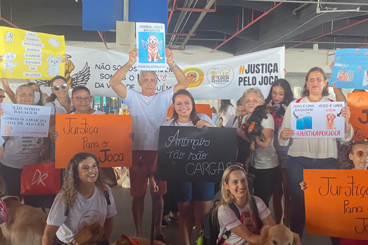 Ativistas e tutores se reuniram em protesto no aeroporto de Fortaleza nesta quarta-feira, 1º de maio