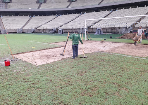Recuperação do gramado da Arena Castelão tem início; veja fotos