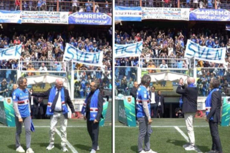 Ex-treinador da Sampdoria, Sven-Göran Eriksson, recebeu aplausos da torcida e cumprimentos de jogadores numa homenagem comovente 