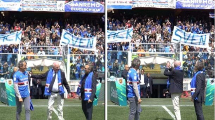 Ex-treinador da Sampdoria, Sven-Göran Eriksson, recebeu aplausos da torcida e cumprimentos de jogadores numa homenagem comovente  