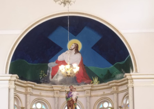 Pintura "A oração de Jesus Cristo do Horto", desenhada em 1959  na cúpula da Igreja Matriz de Ubajara, foi coberta durante reforma